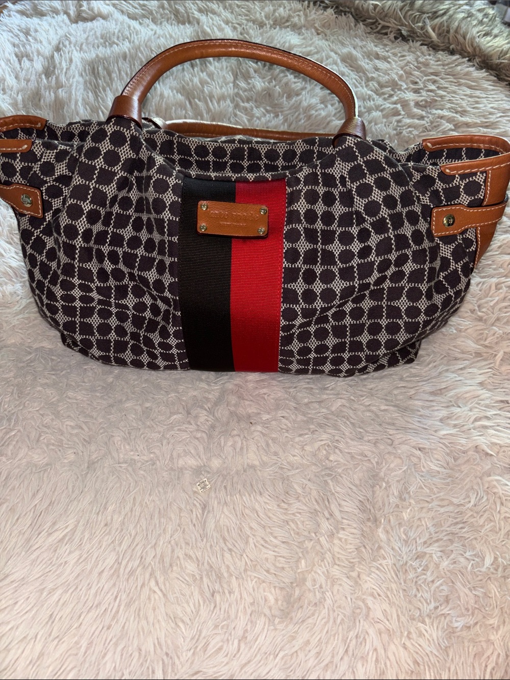 kate spade Black & Red Patterned Shoulder Tote with Tan Trim
